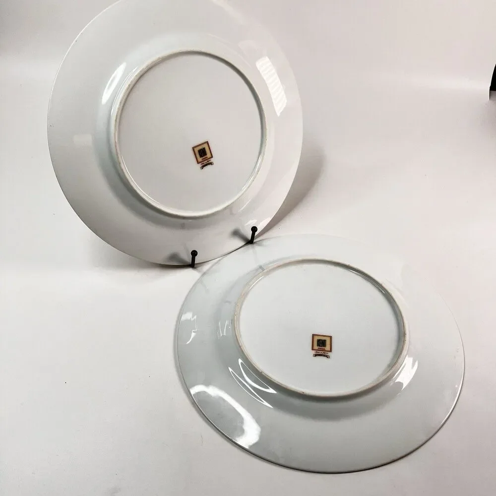 Vtg Set/2 Kent China Springfield Dinner Plates Grannycore Floral Gold Trim 10.5